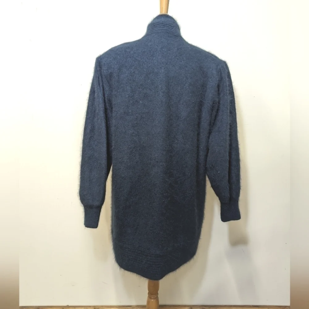 Vintage Oversized Open Front Cardigan Sweater Coat Blue Angora M Mohair 90s
